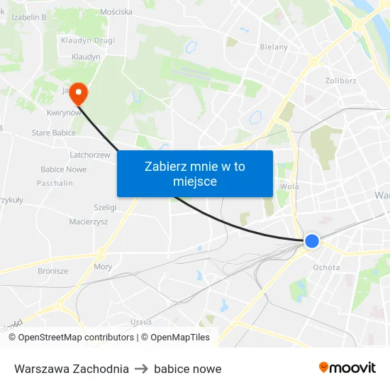 Warszawa Zachodnia to babice nowe map