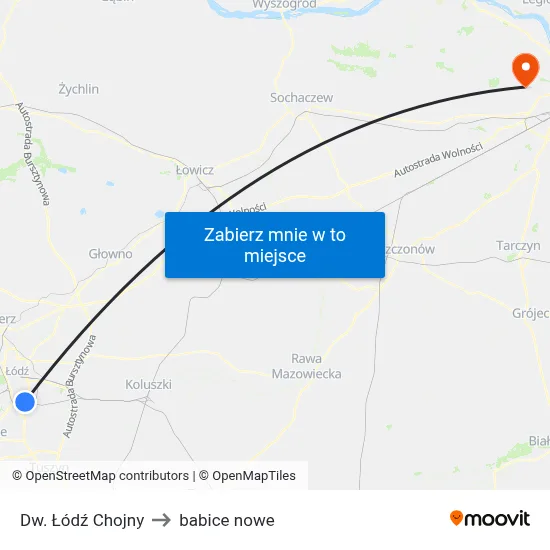 Dw. Łódź Chojny to babice nowe map