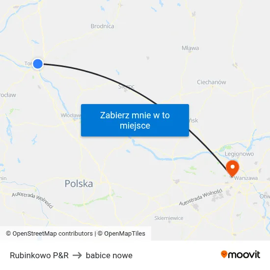 Rubinkowo P&R to babice nowe map