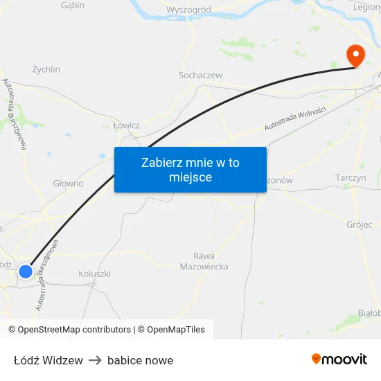 Łódź Widzew to babice nowe map