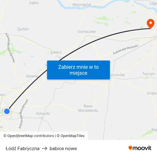Łódź Fabryczna to babice nowe map