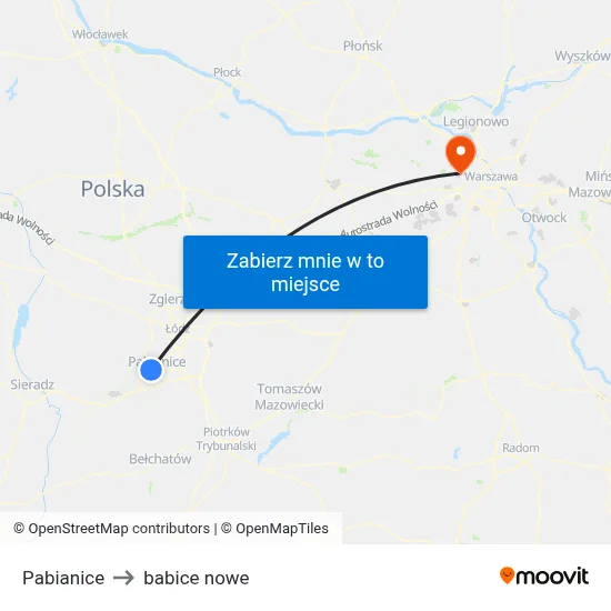 Pabianice to babice nowe map