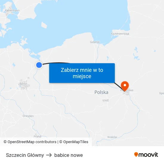 Szczecin Główny to babice nowe map