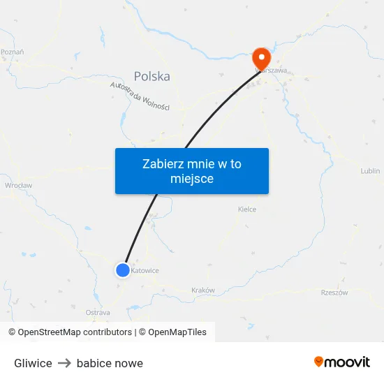 Gliwice to babice nowe map