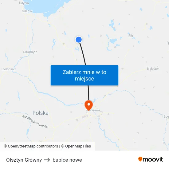 Olsztyn Główny to babice nowe map