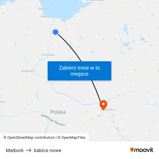 Malbork to babice nowe map