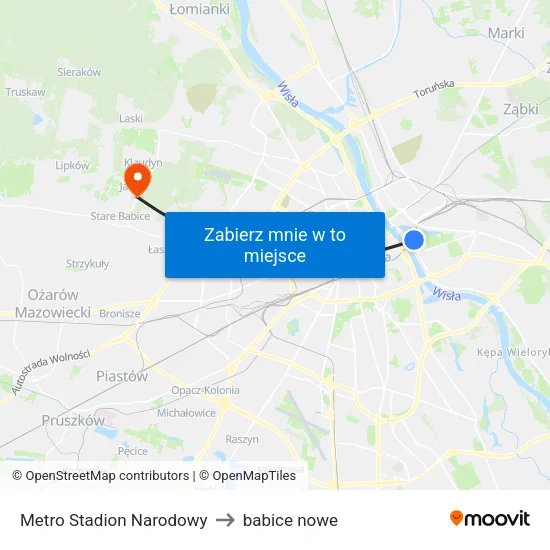 Metro Stadion Narodowy to babice nowe map