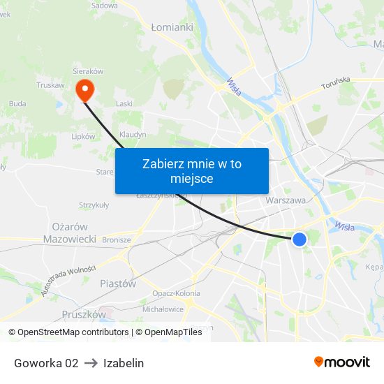 Goworka to Izabelin map