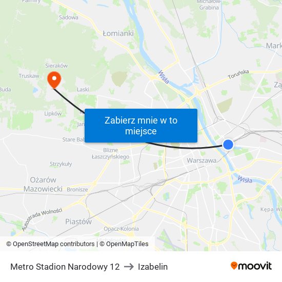 Metro Stadion Narodowy 12 to Izabelin map