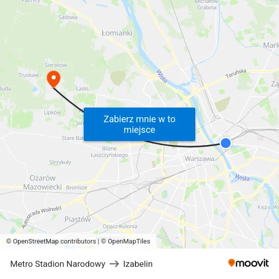 Metro Stadion Narodowy to Izabelin map