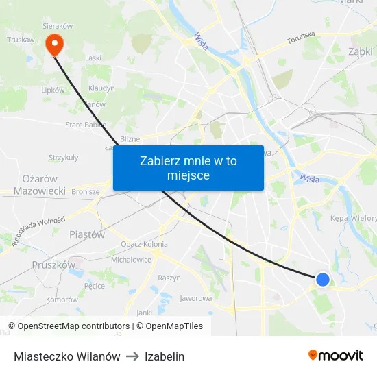 Miasteczko Wilanów to Izabelin map