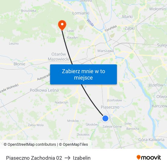 Piaseczno Zachodnia 02 to Izabelin map