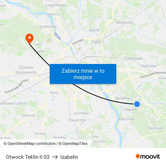 Otwock Teklin II 02 to Izabelin map