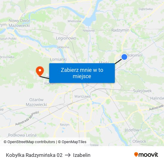 Kobyłka Radzymińska to Izabelin map