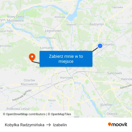 Kobyłka Radzymińska to Izabelin map