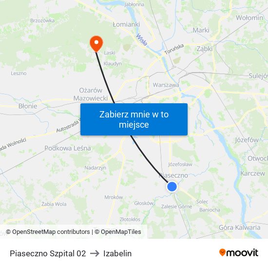 Piaseczno Szpital 02 to Izabelin map