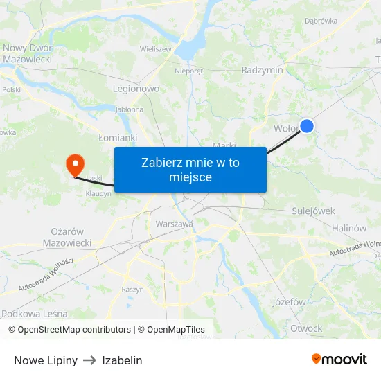 Nowe Lipiny to Izabelin map