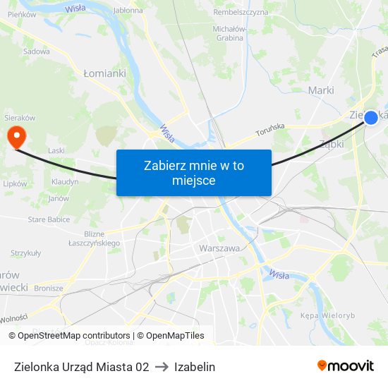 Zielonka Urząd Miasta to Izabelin map