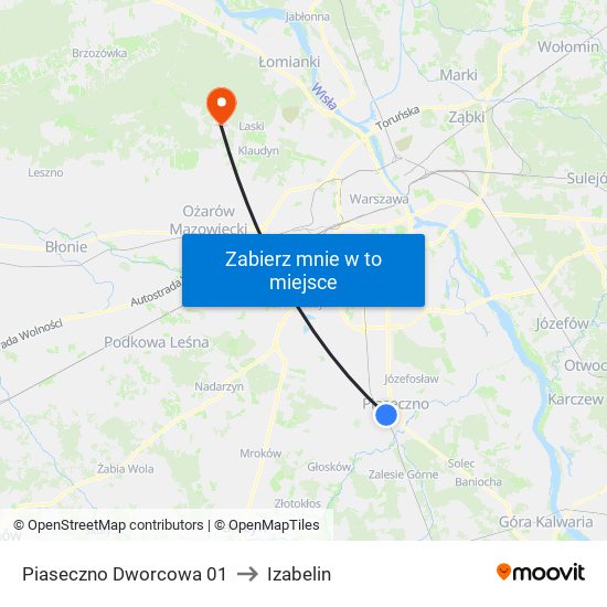 Piaseczno Dworcowa 01 to Izabelin map