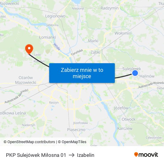 PKP Sulejówek Miłosna 01 to Izabelin map