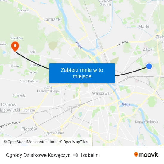 Ogrody Działkowe Kawęczyn to Izabelin map