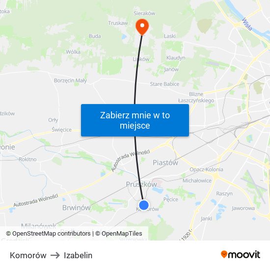 Komorów to Izabelin map