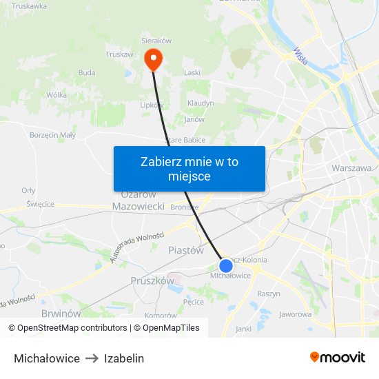 Michałowice to Izabelin map