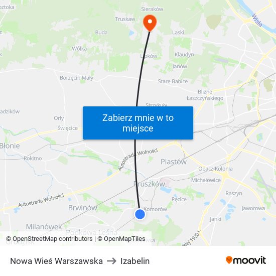 Nowa Wieś Warszawska to Izabelin map