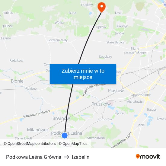 Podkowa Leśna Główna to Izabelin map