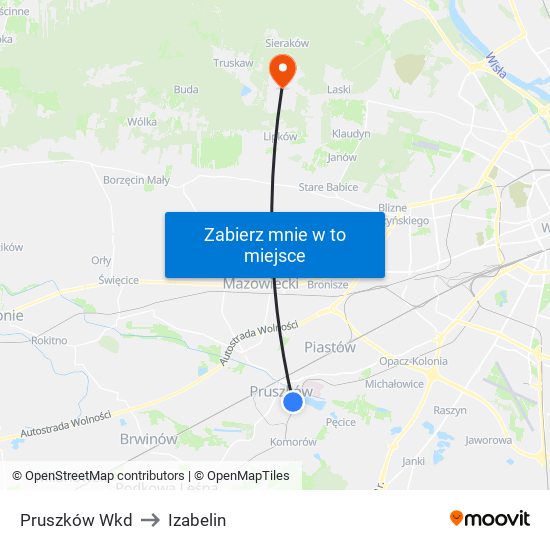 Pruszków WKD to Izabelin map