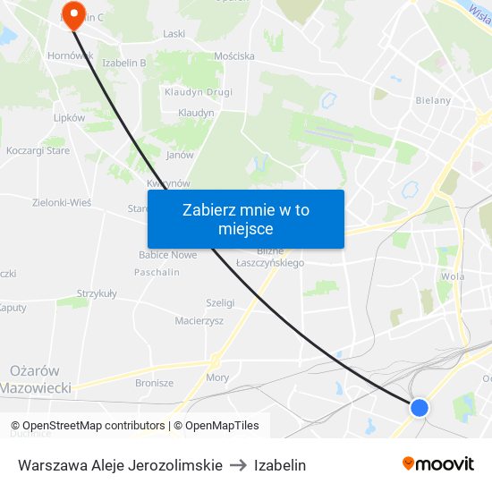 Warszawa Aleje Jerozolimskie to Izabelin map