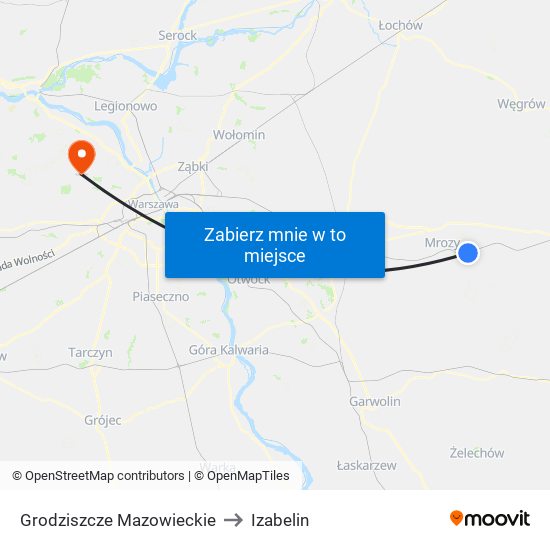 Grodziszcze Mazowieckie to Izabelin map