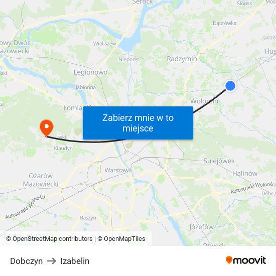 Dobczyn to Izabelin map