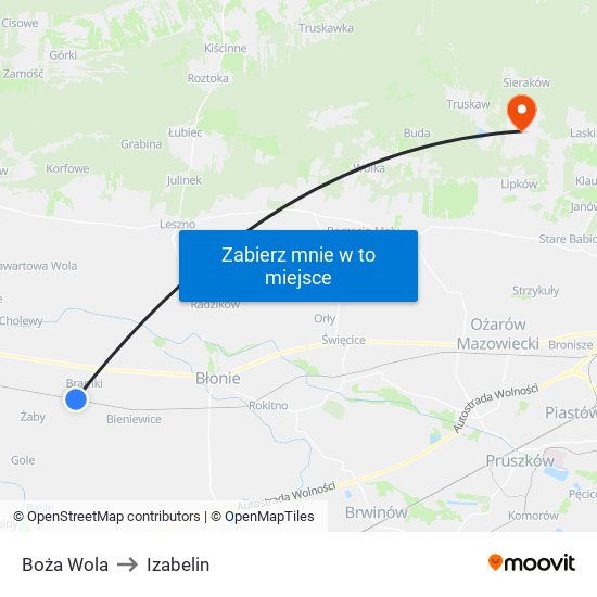 Boża Wola to Izabelin map