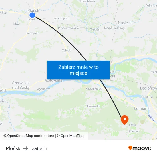Płońsk to Izabelin map