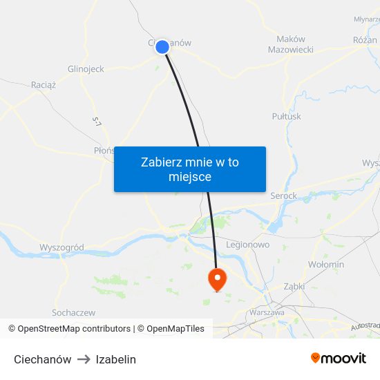 Ciechanów to Izabelin map