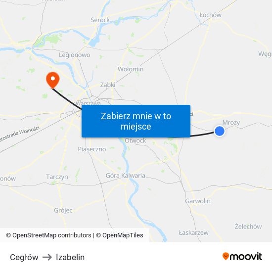 Cegłów to Izabelin map