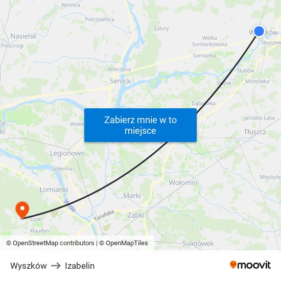 Wyszków to Izabelin map