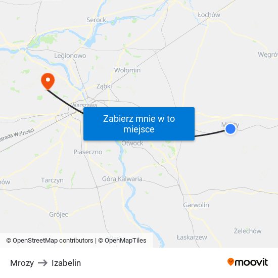 Mrozy to Izabelin map