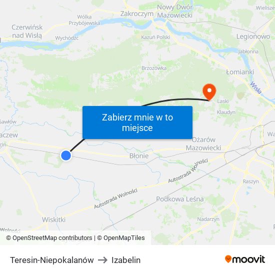 Teresin-Niepokalanów to Izabelin map