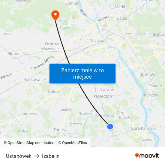 Ustanówek to Izabelin map