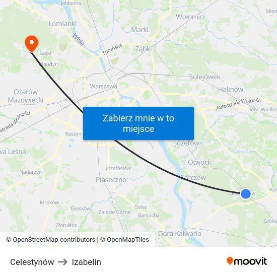 Celestynów to Izabelin map