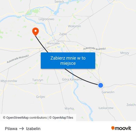 Pilawa to Izabelin map