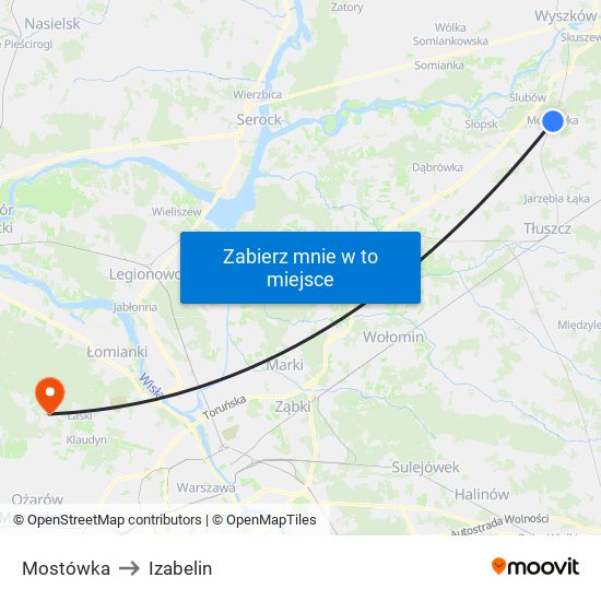 Mostówka to Izabelin map