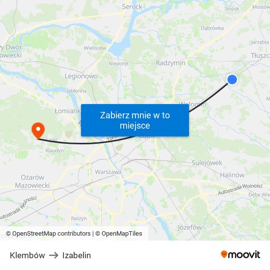 Klembów to Izabelin map