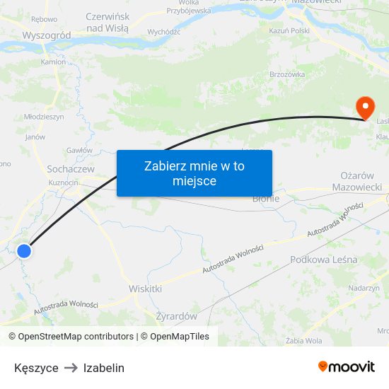 Kęszyce to Izabelin map