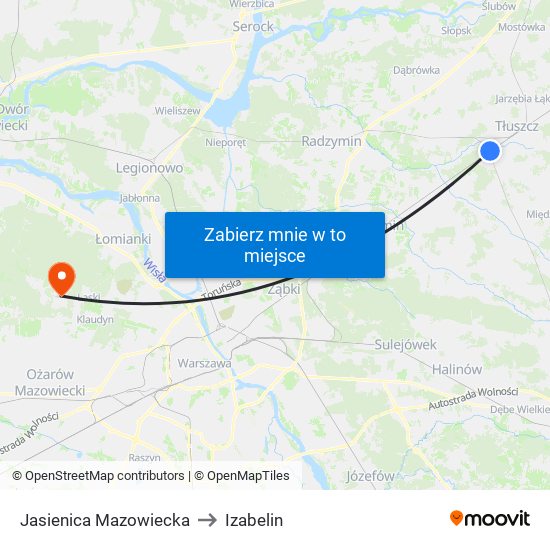 Jasienica Mazowiecka to Izabelin map