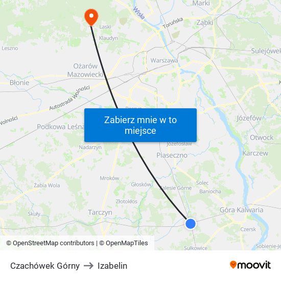 Czachówek Górny to Izabelin map