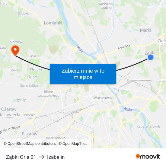 Ząbki Orla 01 to Izabelin map