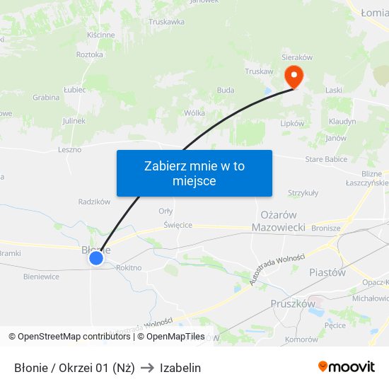 Błonie / Okrzei 01 (Nż) to Izabelin map